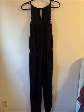 Mossimo Supply Co. Black Sleeveless Lace-Trim Drawstring Jumpsuit